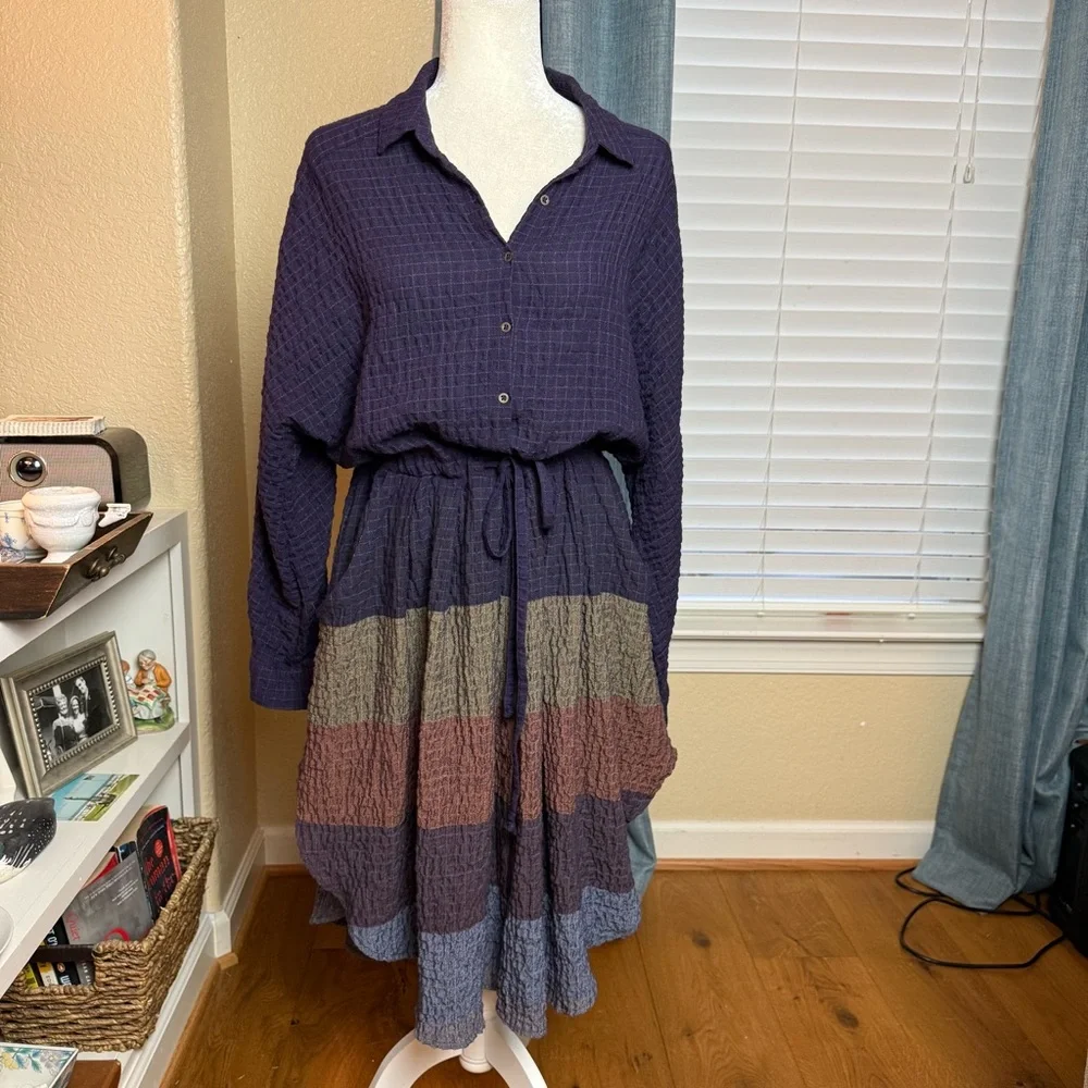 Free People Ray of Light Colorblock Shirtdress w/ Pockets Plum Sz M - Picture 4 of 11
